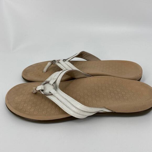 Vionic Thong Sandals Size 11 White Leather Flip Flop Arch Support Comfort - Picture 4 of 8
